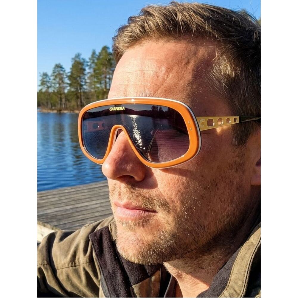 New Carrera Flaglab 17 C3E9O Oversized Shield Sunglasses in Orange, Authentic